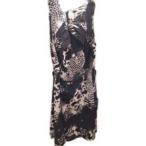 Dressbarn Sz18  Vintage Black n White Print Summer Sleeveless Dress With Belt